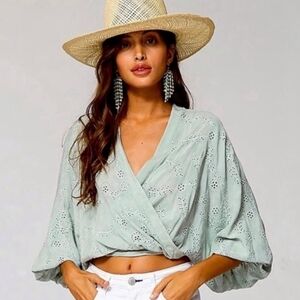Young Fabulous & Broke Lime Sorbet Eyelet Wrap Top
